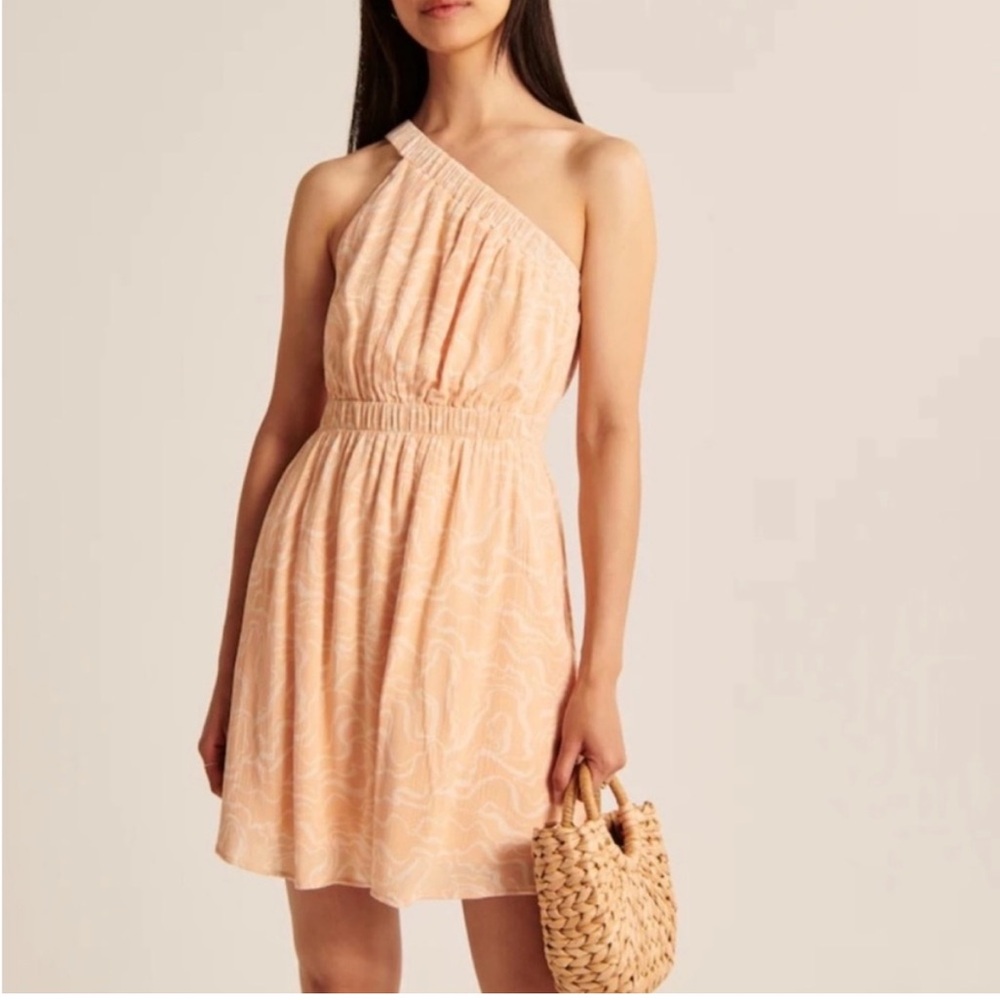Abercrombie & Fitch One Sleeve Cream Mini Dress